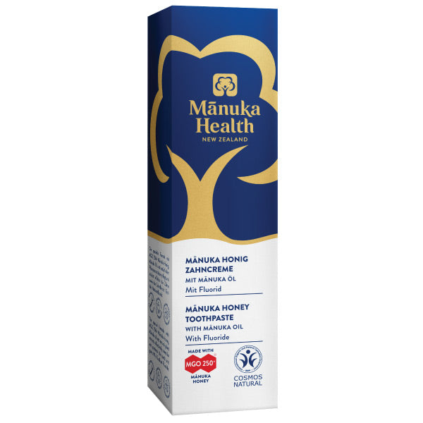 Manuka Health Zahnpasta mit Manuka Honig Fluorid Verpackung