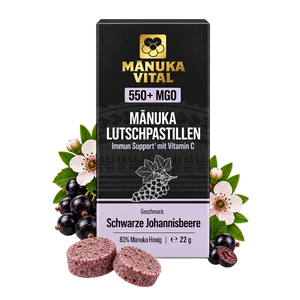Verpackung Manuka Lutschpastillen Schwarze Johannisbeere