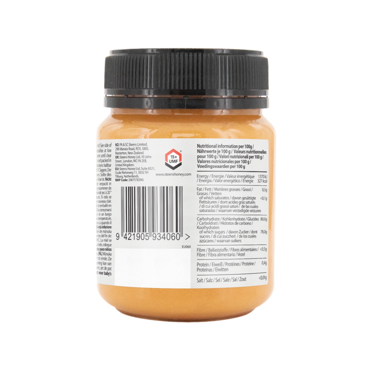 Steens Manuka Honig MGO 515+ Ansicht Rückseite mit EAN
