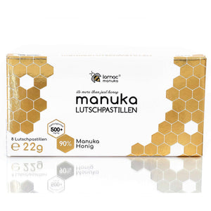 Larnac Manuka Lutschpastillen MGO 550+ Ansicht Vorderseite gespiegelt