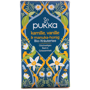Pukka Manuka Honig Kamille Vanille Tee Ansicht Vorderseite Verpackung