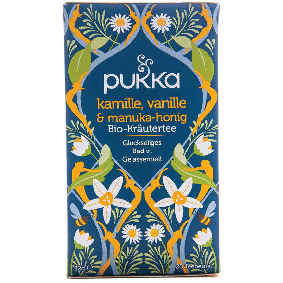 Pukka Manuka Honig Kamille Vanille Tee Ansicht Vorderseite Verpackung